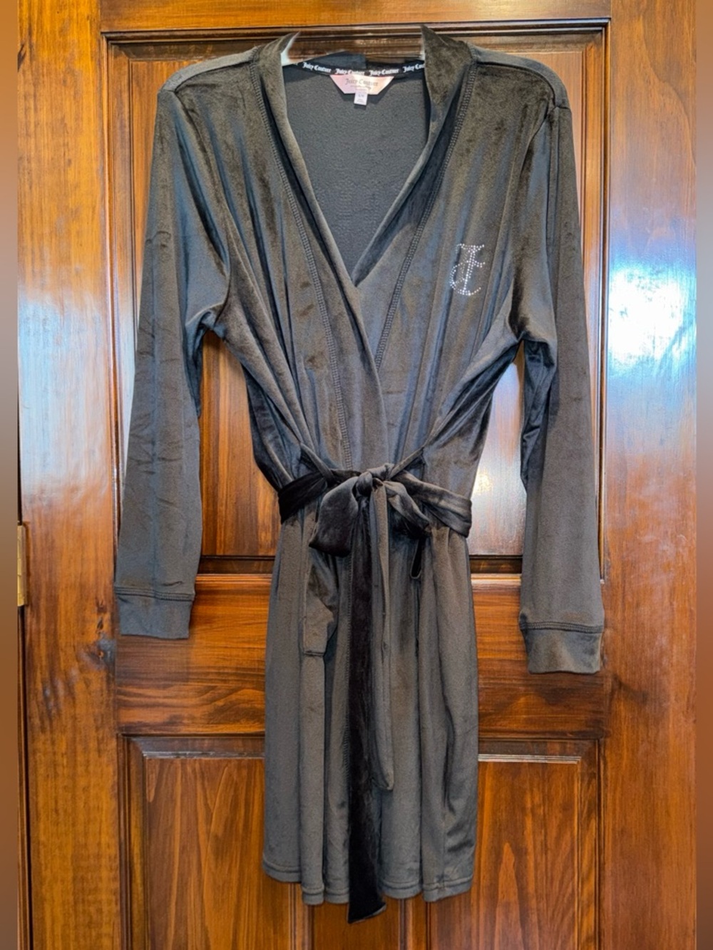 Juicy Couture: Black-Velvet Robe with Rhinestone Logo